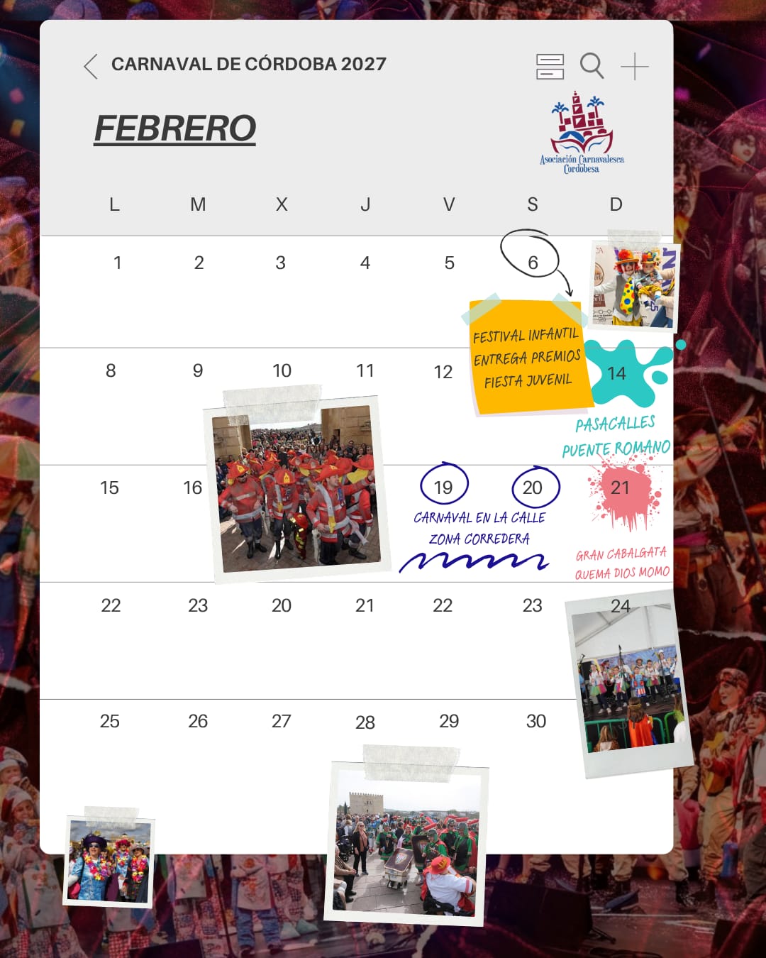 Calendario febrero Carnaval de Córdoba 2027